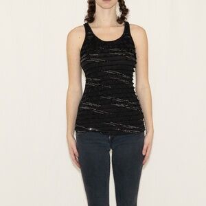 Y2k sparkly ruffle tank top black silver sequins size large love kisses